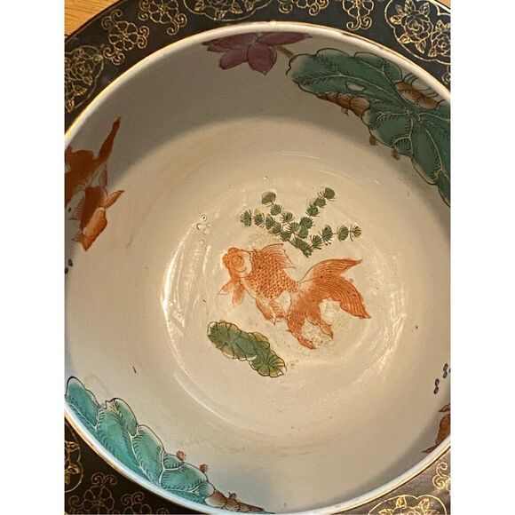 Vintage￼Mandarin Family Porcelain Fishbowl Planter Chinese Vase Hand Painted - Picture 7 of 12